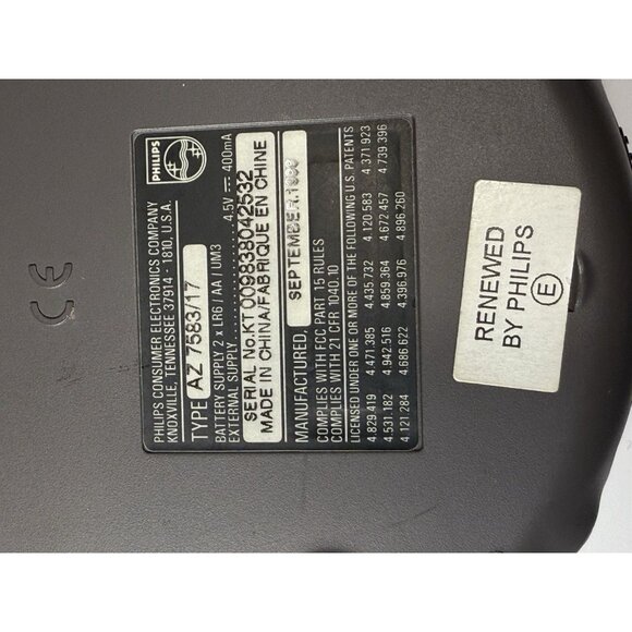 PHILIPS CD PLAYER AZ7583/17 PERSONAL PORTABLE CD PLAYER w/Accessories Car Adapt - Picture 7 of 8